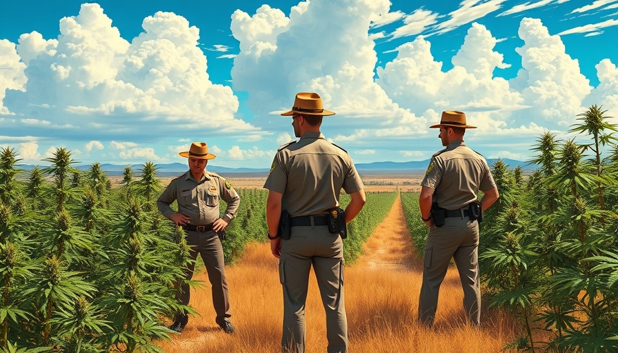 Officers inspecting New Mexico cannabis field, enforcement focus.