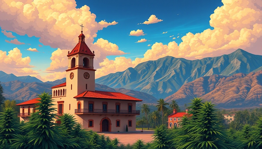 Illustration of Santa Barbara building with cannabis plants.