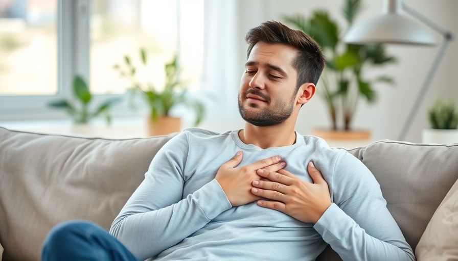 Young adult experiencing Early-Onset COPD, concerned in bright living room.