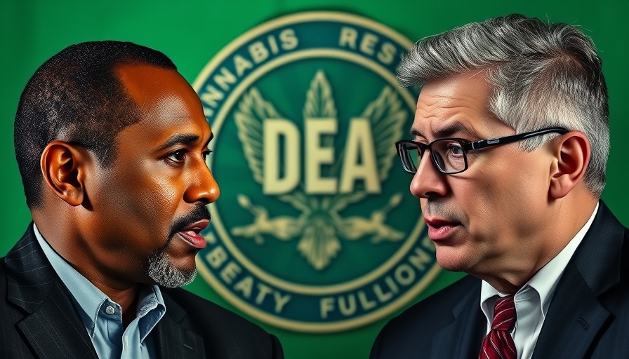 Cannabis rescheduling news discussion with DEA badge backdrop.
