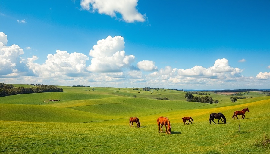 Idyllic landscape with green pastures and grazing horses, symbolizing federal hemp THC protections.