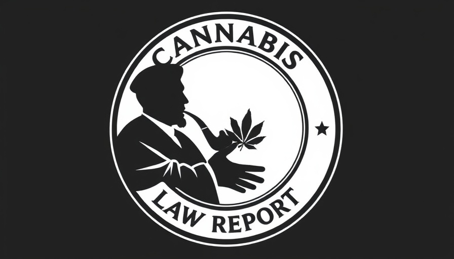 Cannabis industry state laws emblem with judge silhouette.