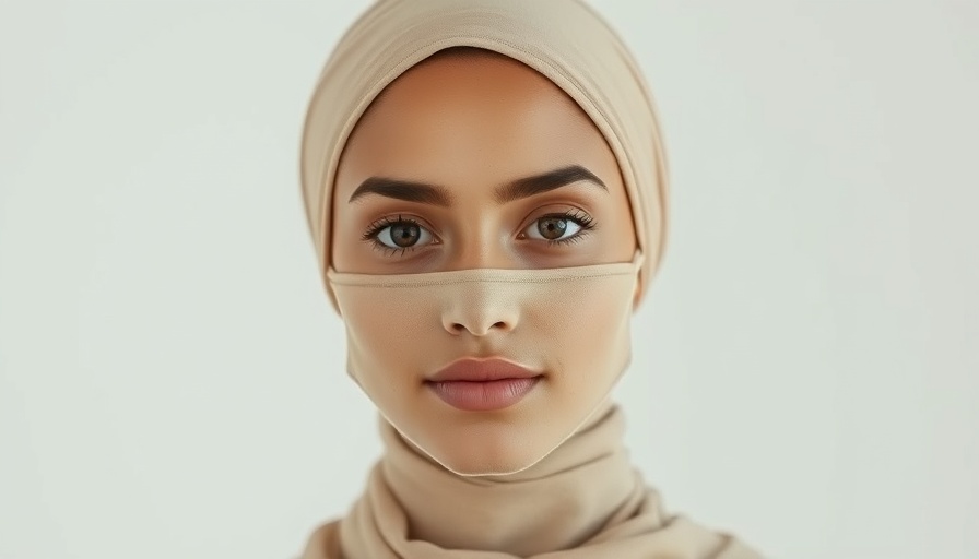 Beige Skims Face Wrap on a woman, neutral background.
