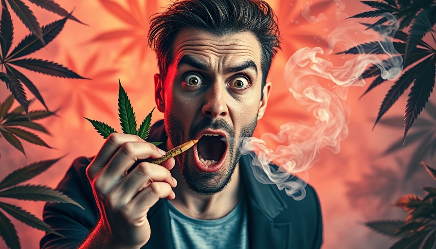 Shocked man with cannabis and smoke, depicting cannabis prohibition history.