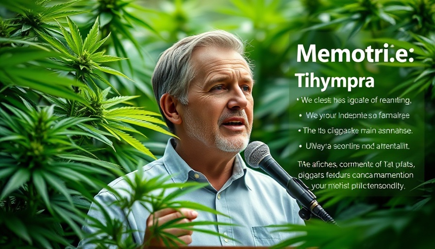 Cannabis advocacy poster with speaker and cannabis leaves.
