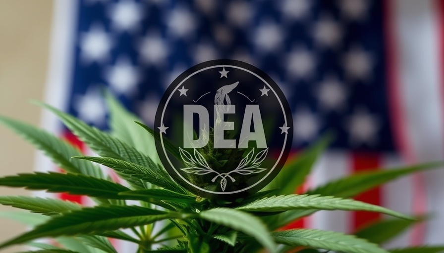 Cannabis leaves with DEA logo over American flag, cannabis legalization news.