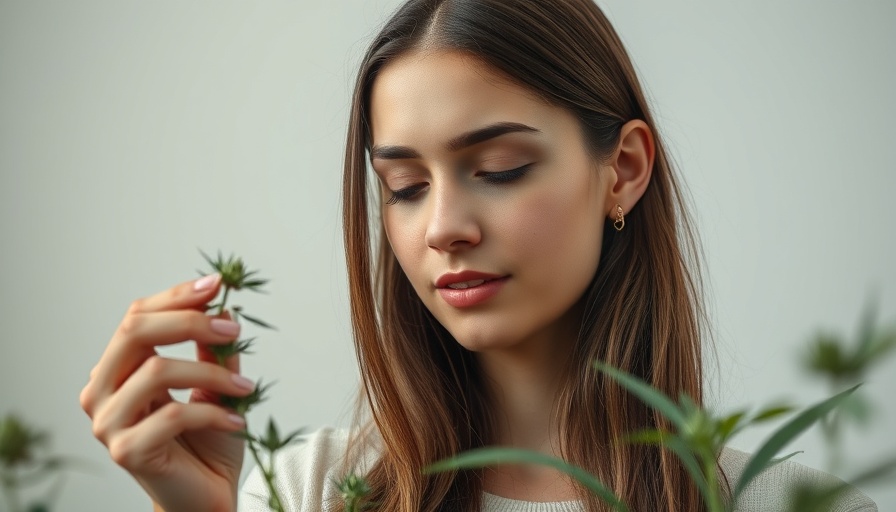 Cannabis sommelier examining a cannabis bud calmly indoors.