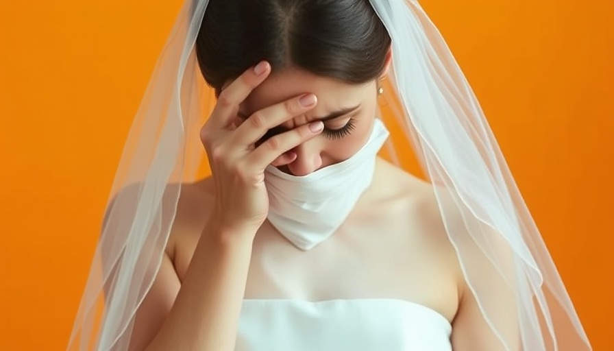Stressed bride covering her face, illustrating bridal stress.