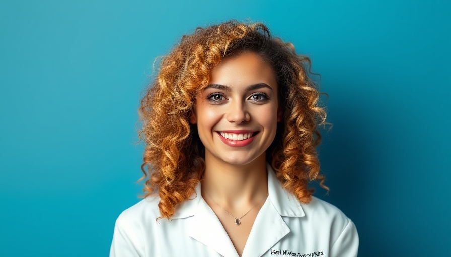 Professional woman smiling in lab coat, lip filler vs lip flip expert.