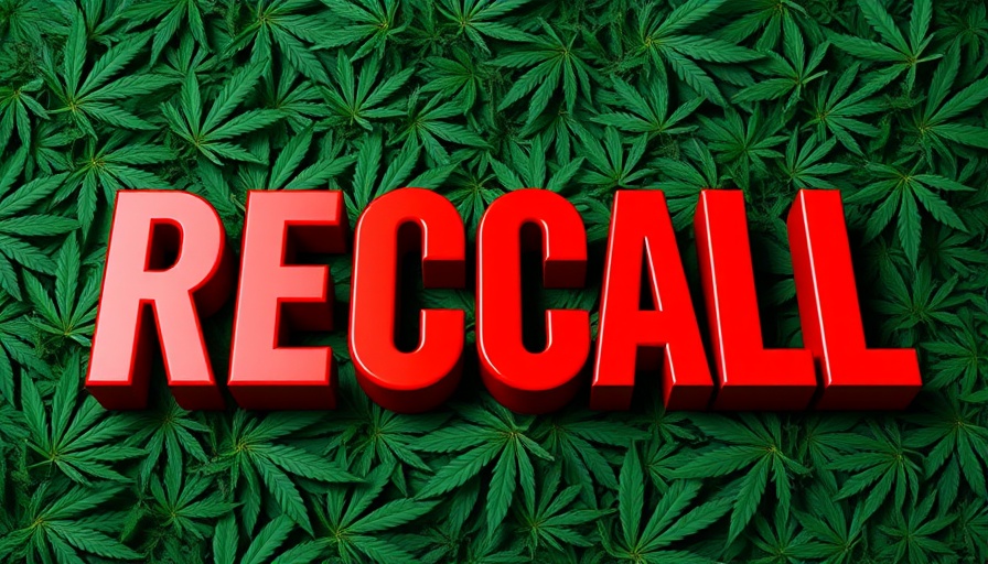 Bold 'RECALL' text over cannabis leaf pattern, cannabis industry news.