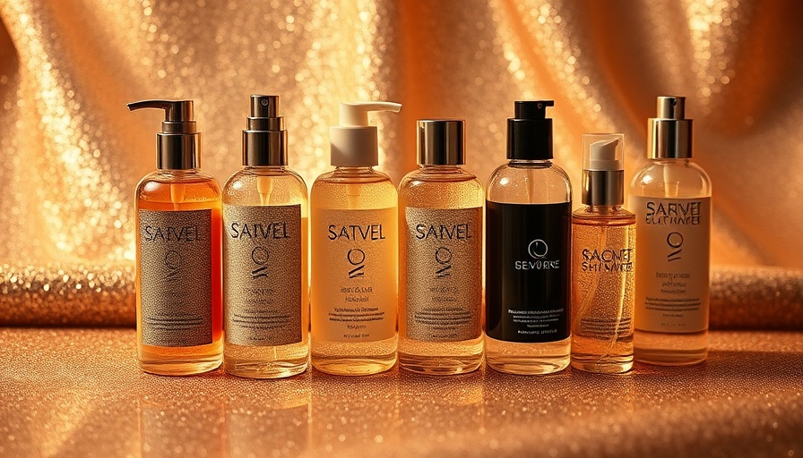 Assorted luxury body shimmer oils displayed on a sparkling background