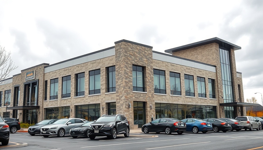 Modern commercial building with parked cars, highlighting goodwill depreciation.
