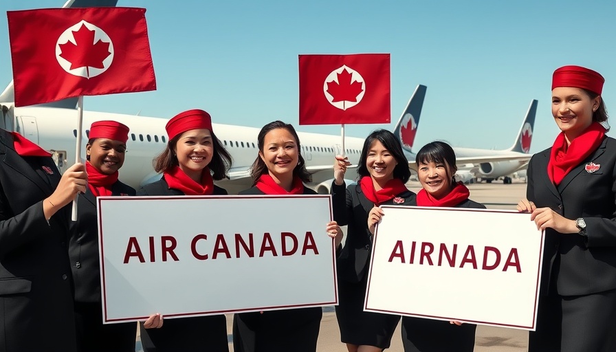 Air Canada flight attendants strike, demonstrating unity at airport.