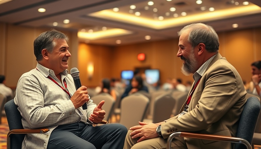 Professionals discussing cannabis banking at a conference setting.