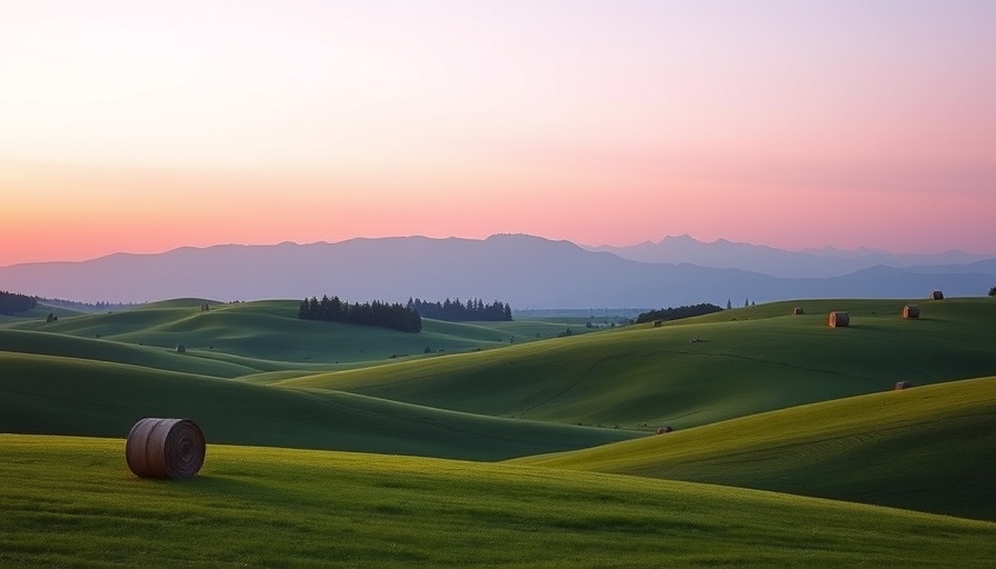 Twilight alpenglow over mountains and fields in Bozeman.