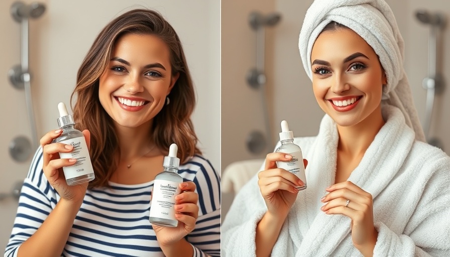 Women showcasing best growth-factor serums in bathroom settings.