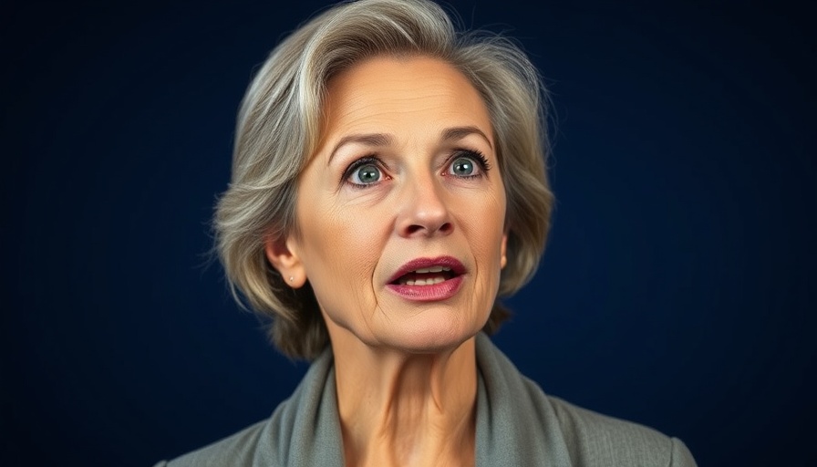 Confident woman speaking passionately against a blue background.