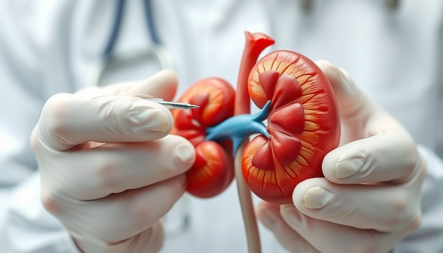 Detailed view of kidney model held by gloved hands, clinical demo.