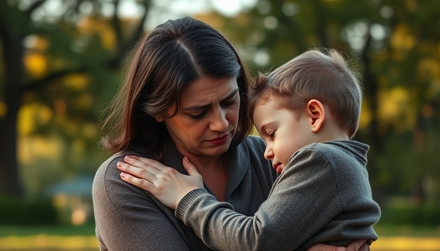 Concerned woman comforts a child outdoors, Outdoor Play Combats Childhood Anxiety.