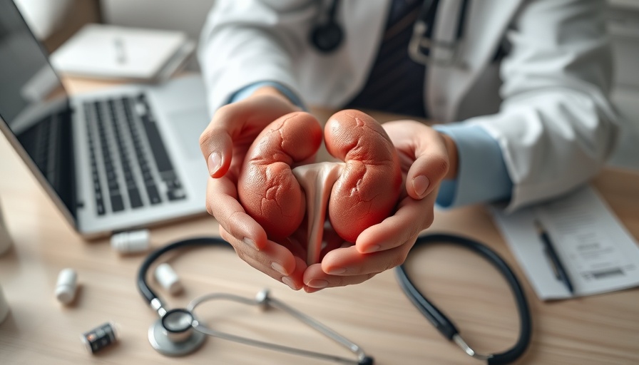 Kidney model in hands highlighting Declining Kidney Function Cardiovascular Death Risk.
