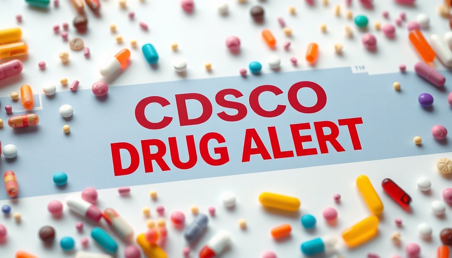 CDSCO drug alert text over colorful pills, highlighting quality test failures.