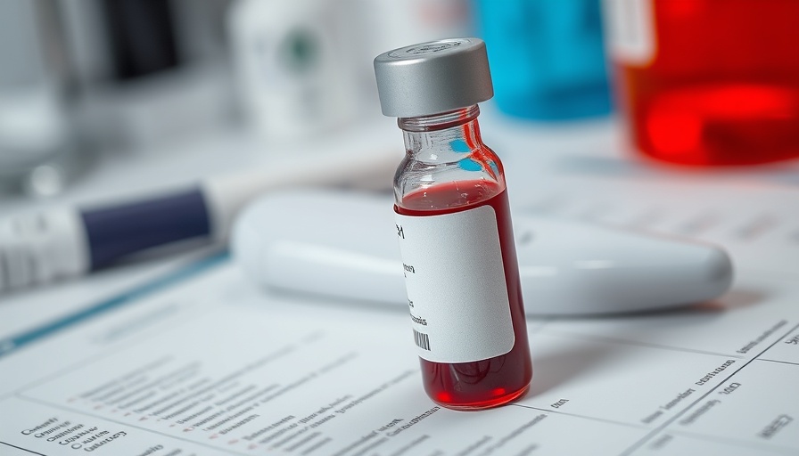 Blood test vial on lab form, routine check for older adults.