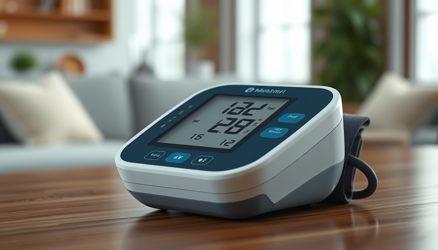 Digital home blood pressure monitor on wood table
