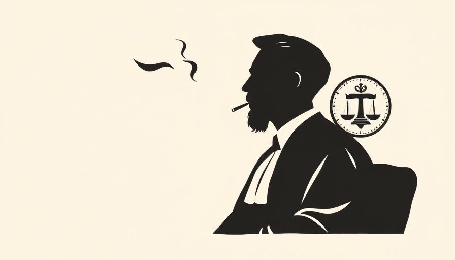 Monochrome judge silhouette smoking in circular emblem