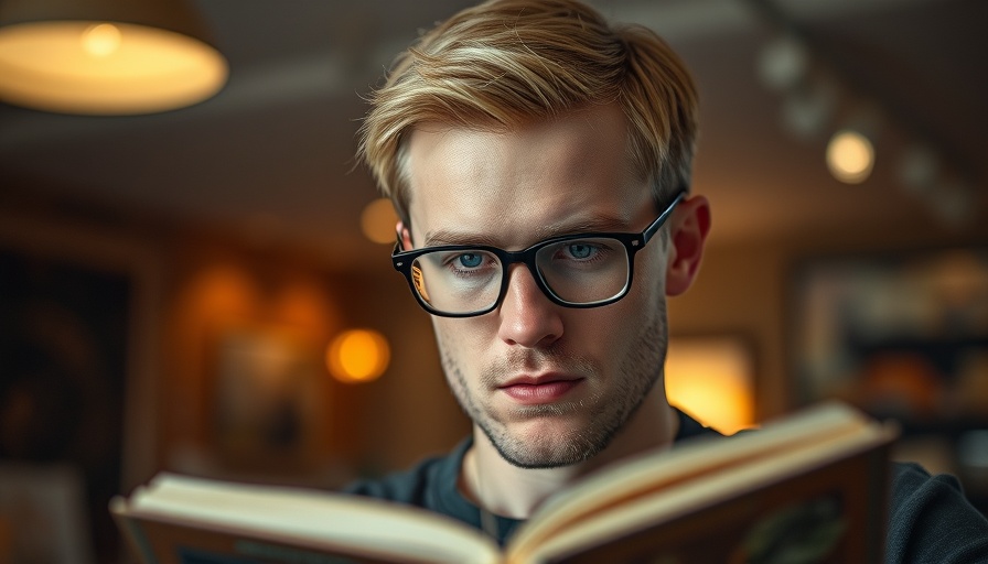 Serious man with glasses reading indoors, maximize your SEO strategies.