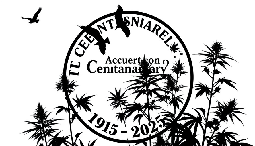Emblem showing cannabis plants and centenary text, cannabis in global cultural policy.
