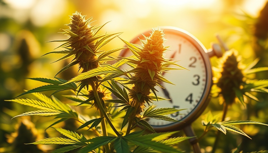 Cannabis rescheduling concept with cannabis plant and clock.