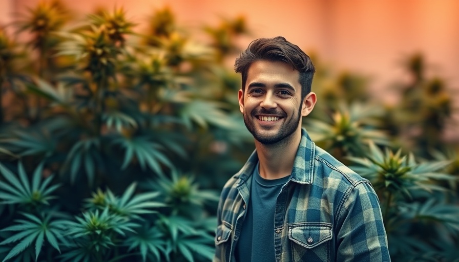 Blazy Susan cannabis brand innovation, man smiling by logo.