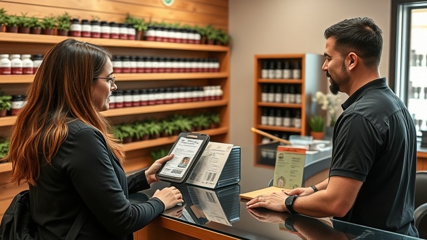 Secure cannabis dispensary counter with staff verifying Arizona ID for customer service.