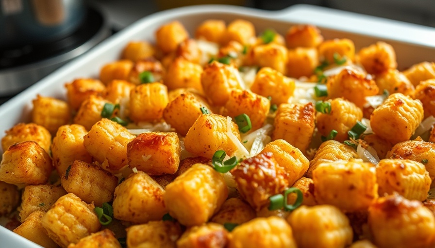 Golden tater tot casserole with vegetables and cheese, delicious and comforting.