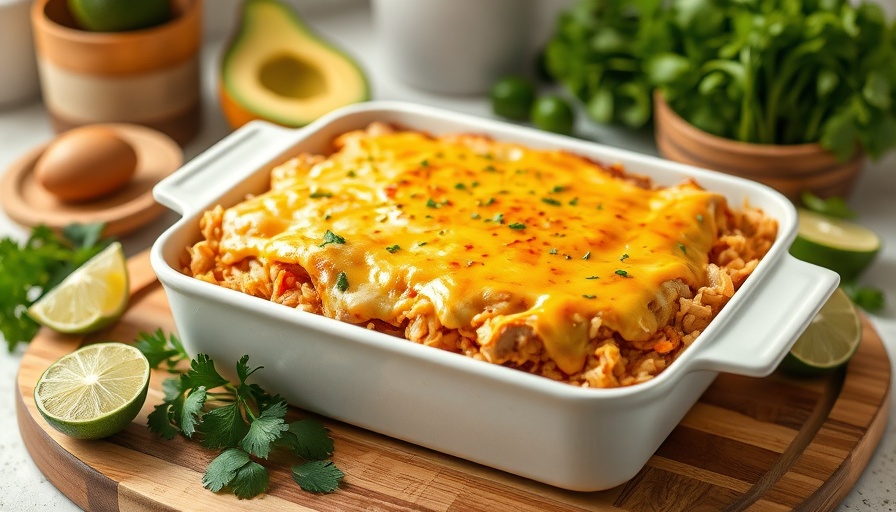 One-pan meals: Mexican chicken and rice casserole with cheese.