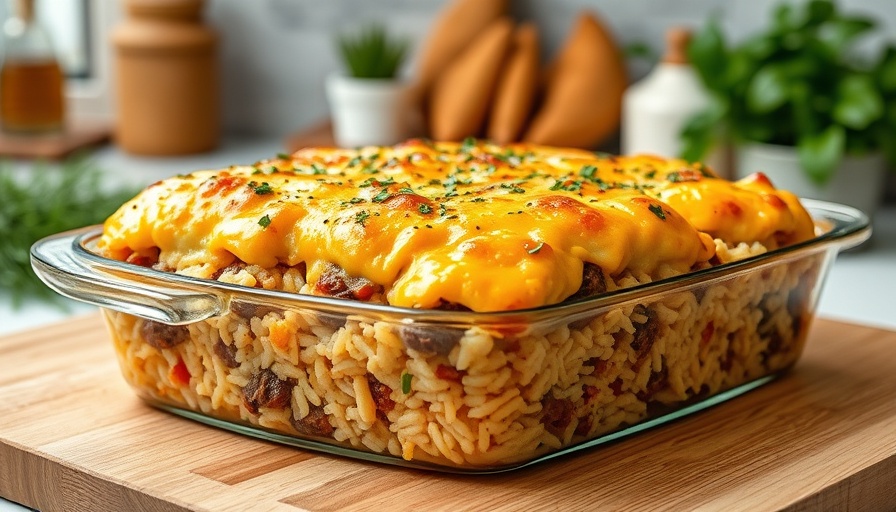 Effortless Dinner Ideas: Hamburger rice casserole topped with cheese.