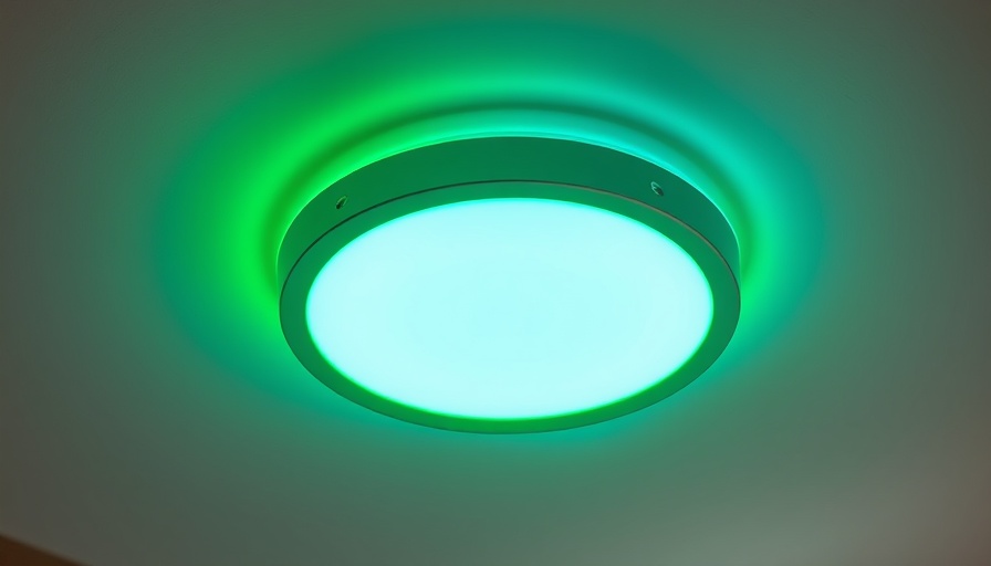 Vibrant Philips Hue Datura ceiling light with green and blue glow.