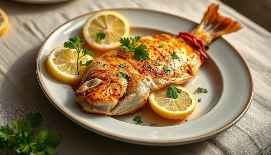 Grilled catfish dish with lemon and parsley garnish.