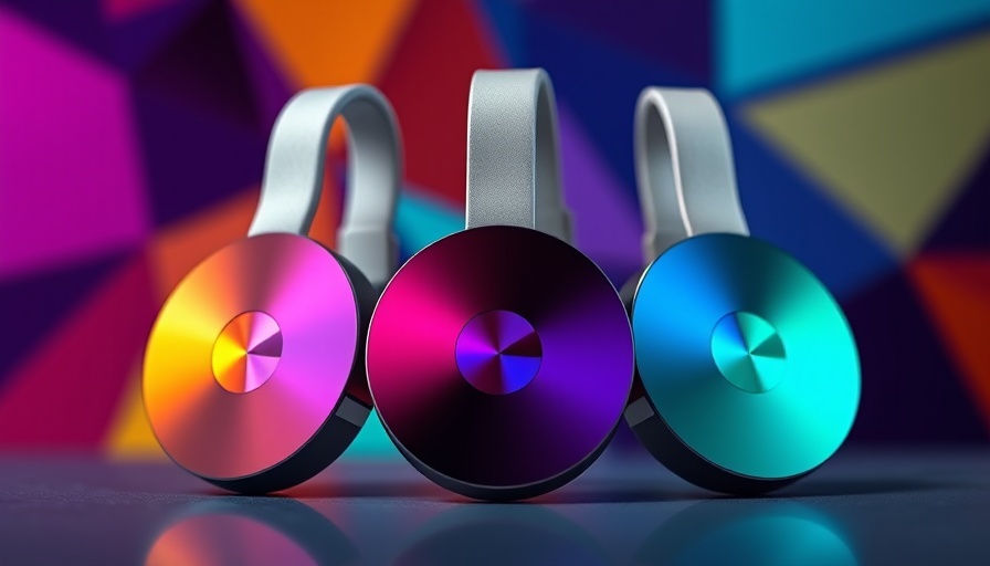 Vibrant Chromecast devices arranged in a geometric abstract setting.