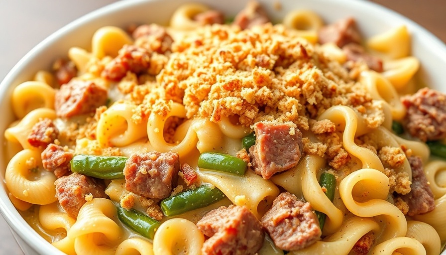 Tasty corned beef noodle casserole with noodles and veggies