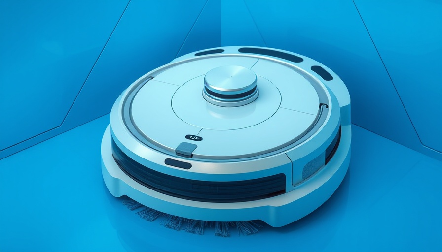 Sleek Roborock robot vacuum and mop with futuristic background.