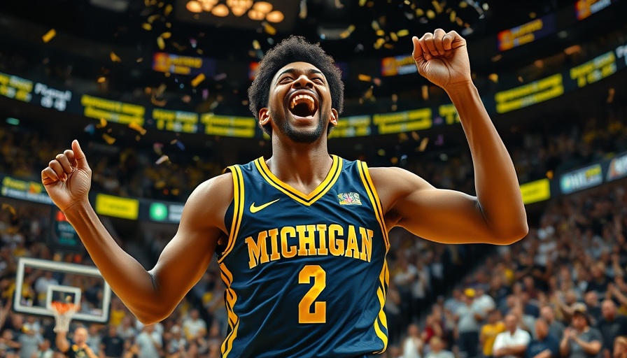 Michigan basketball player celebrating Big Ten Championship Title victory.