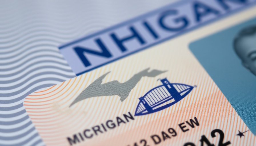 Close-up of Michigan REAL ID featuring bridge and star symbol.