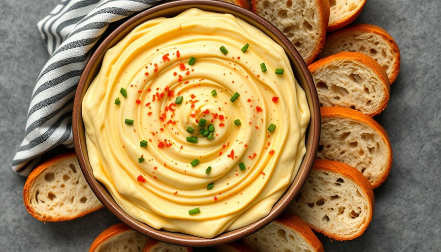 Deviled egg dip with paprika and chives in a bowl.