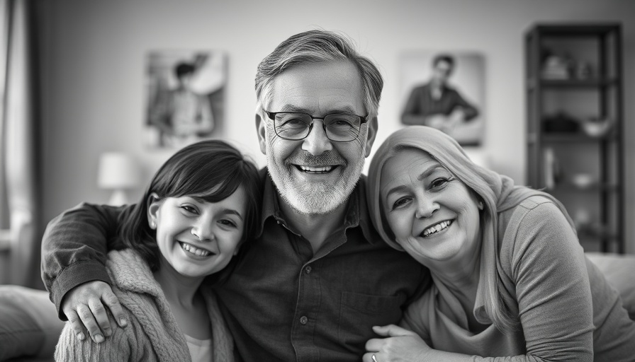 Black and white collage of a middle-aged man with family, highlighting Michigan public worker benefits.