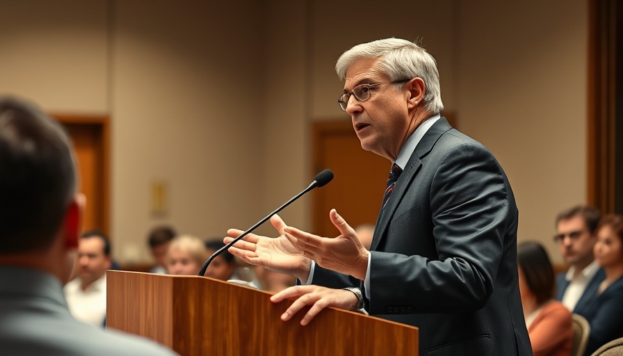 Michigan News speaker at podium in conference room.