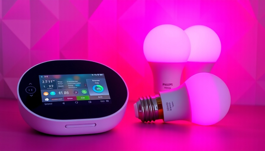 SmartThings Philips Hue Partnership with glowing lights on pink background.