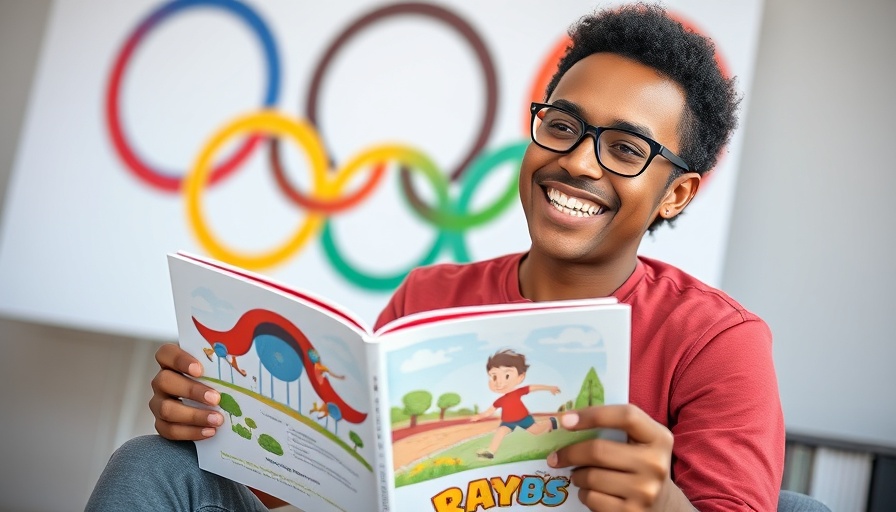 Olympic medalist visiting preschool reading to children.