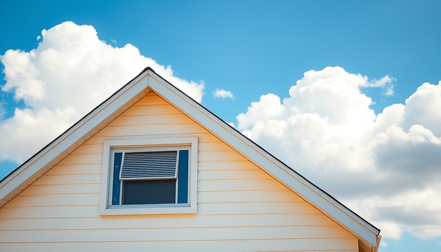 Window air conditioner troubleshooting on small house gable.