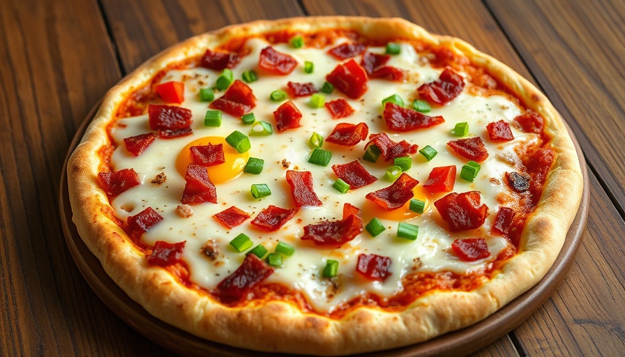 Delicious breakfast pizza with cheese and bacon